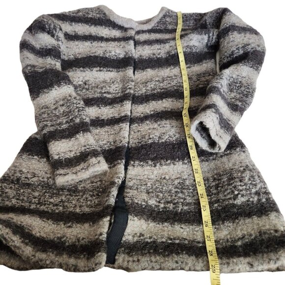 Sundance Chunky Sweater S fleece Gray Stripe Wool Alpaca Sweater Coat Snap - Picture 12 of 16